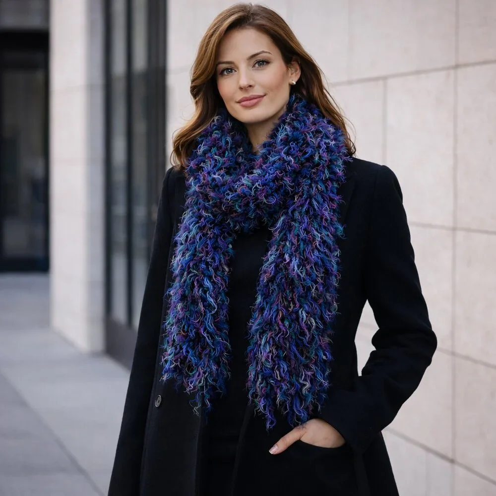 💙 Retro Jewel-Tone Eyelash Scarf — Statement Texture | Made in Korea